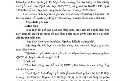 Trường mầm non Họa Mi thông báo kế hoạch tuyển sinh năm học 2025-2026